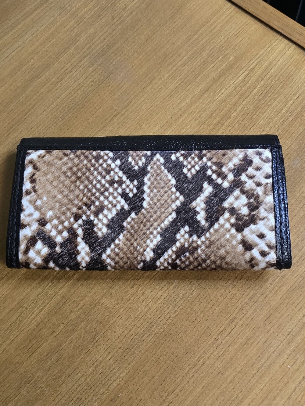 Henri Bendel Leather and Calf Fur Python Snake Print Wallet